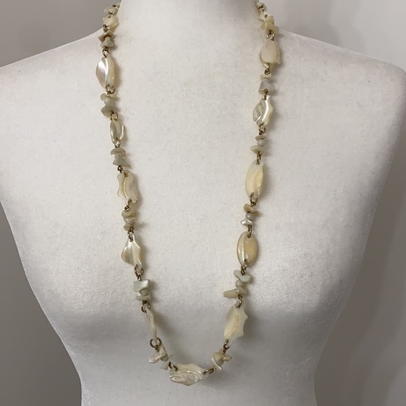 Iridescent Seashell Beach Summer Long Necklace Double Layer Vacation Vintage - Picture 1 of 16